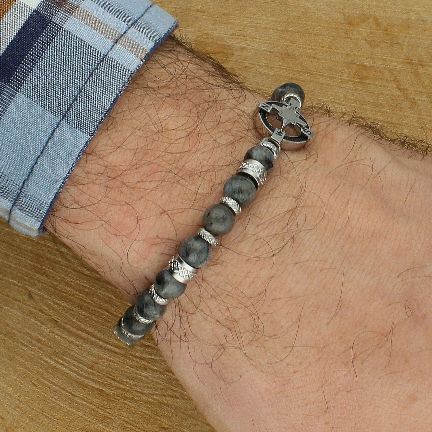 Bransoletka męska Nomination Manvision 133016 061 – stal nierdzewna, Róża Wiatrów, szary jaspis.jpg